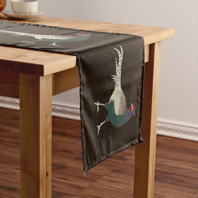 Retro chic pheasant bird brown table runner (In Situ)