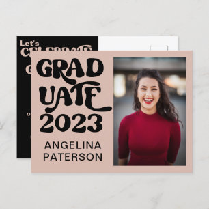 Retro Chic Photo Black & Pink Graduate Party Invitation Postcard