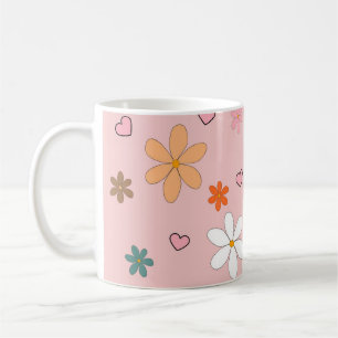 Retro Chic Pink Floral Fun Y2K Inspired Coffee Mug