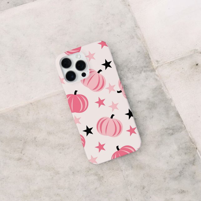 Retro Chic Pink Pumpkin Pattern Whimsical Fall  iPhone Case (Creator Uploaded)