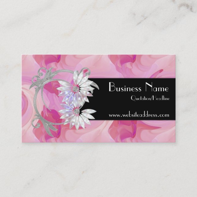 Retro Chic Pink Swirls Pearl Jewel Business Cards (Front)