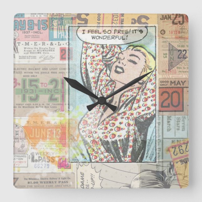 Retro Chic Pinup Girl Square Wall Clock (Front)