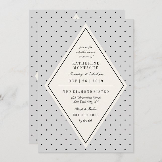 Retro Chic Polka Dots Diamond Bridal Shower Invite (Front/Back)