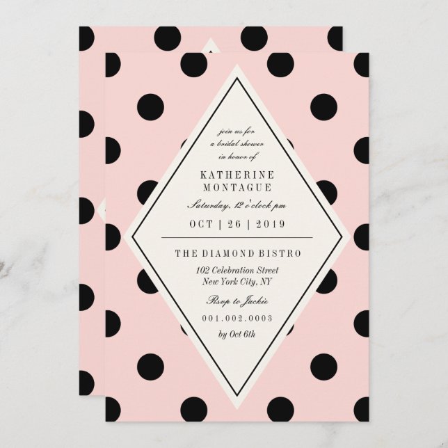Retro Chic Polka Dots Diamond Bridal Shower Invite (Front/Back)