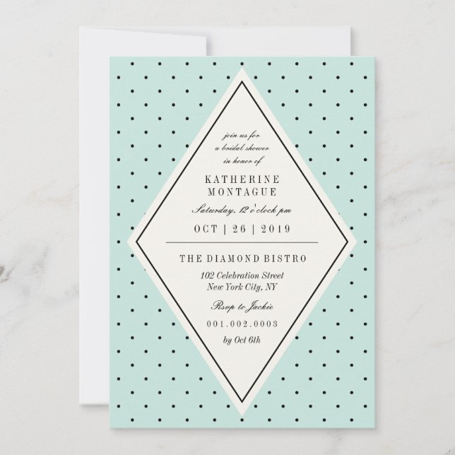 Retro Chic Polka Dots Diamond Bridal Shower Invite (Front)