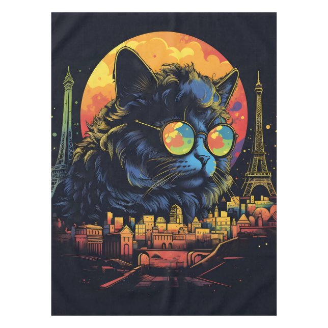 Retro Chic Pop Art Parisian Feline Tablecloth (Front)