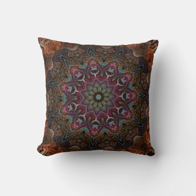 Retro Chic Pretty blue navy Floral persian mandala Cushion (Front)