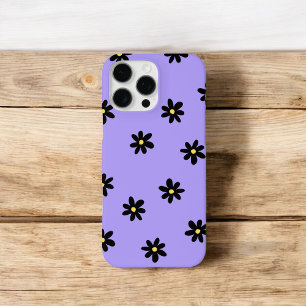 Retro Chic Purple & Black Floral Pattern Whimsical iPhone 16 Pro Max Case