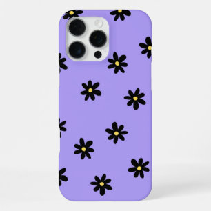 Retro Chic Purple & Black Floral Pattern Whimsical iPhone 16 Pro Max Case