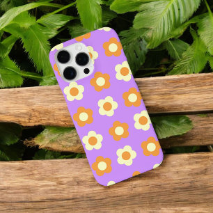 Retro Chic Purple & Orange Floral Pattern  iPhone 16 Pro Max Case