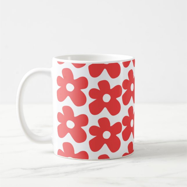 Retro Chic Red Floral Bold Y2K Flower Design Coffee Mug (Left)
