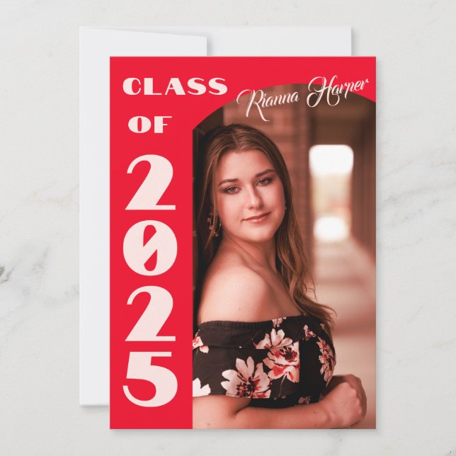 Retro Chic Script Class Of 2025 Photo Grad Party Invitation (Front)
