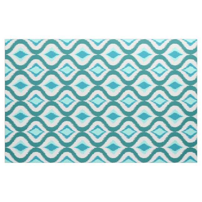 Retro Chic Teal Aqua Turquoise Ikat Drops Pattern Fabric (Fat Quarter)