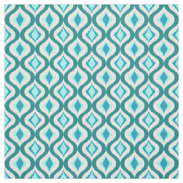 Retro Chic Teal Aqua Turquoise Ikat Drops Pattern Fabric (Swatch)