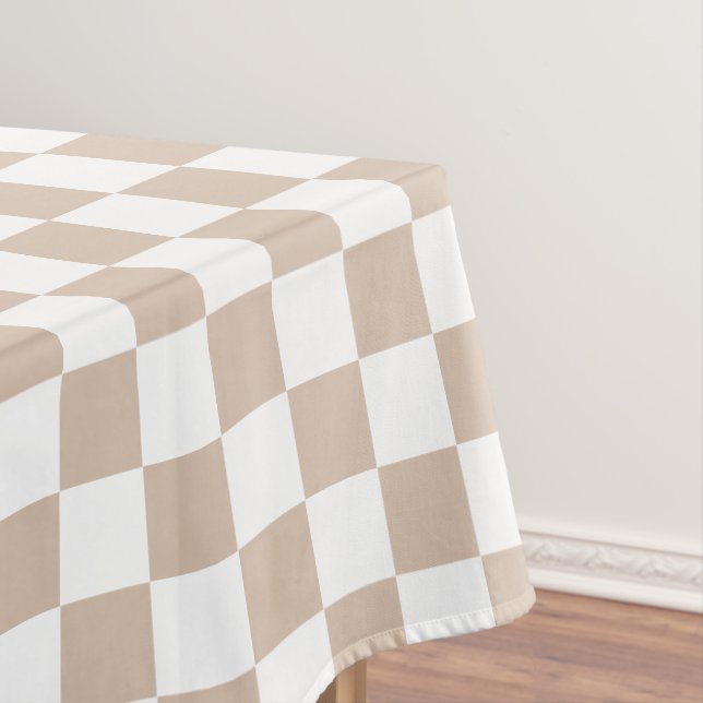 Retro Chic Trendy Coffee White Chequered Pattern  Tablecloth (In Situ)