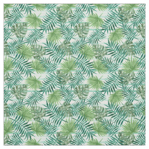 Retro Chic Tropical Green Palm Leaves Pattern Fabric