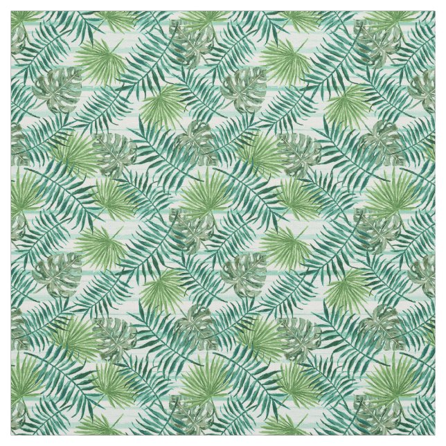 Retro Chic Tropical Green Palm Leaves Pattern Fabric (Swatch)