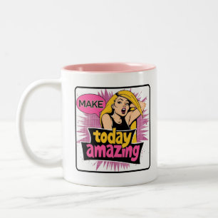 Retro Chic: Vintage Pop Art Insperational Quote Two-Tone Coffee Mug