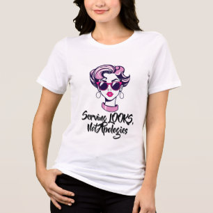 Retro Chic Woman with Pink Hair Tri-Blend Shirt