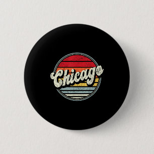 Retro Chicago Home State Cool 70s Style Sunset Men 6 Cm Round Badge