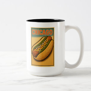 Retro Chicago Hot Dog Logo Two-Tone Coffee Mug