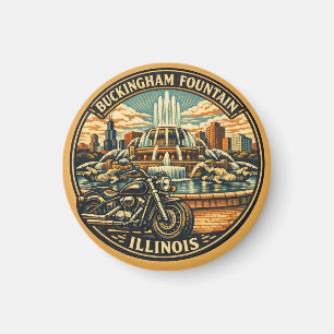 Retro Chicago Illinois Biker Buckingham Fountain Magnet