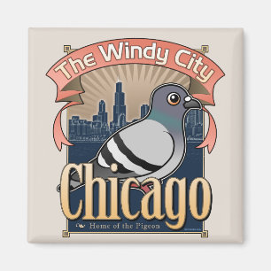Retro Chicago Pigeon Magnet