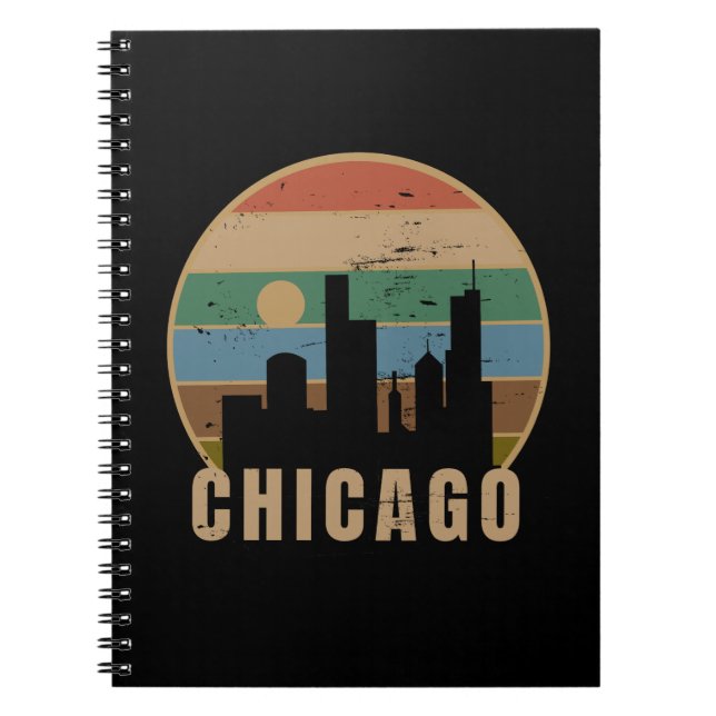 Retro Chicago Skyline Vintage Travel Notebook (Front)