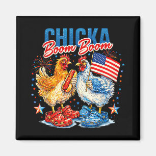 Retro Chicken 4th Of July Chicka Boom Patriotic Fa Magnet