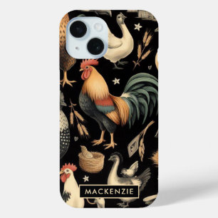 Retro Chicken Farm Pattern iPhone 15 Case