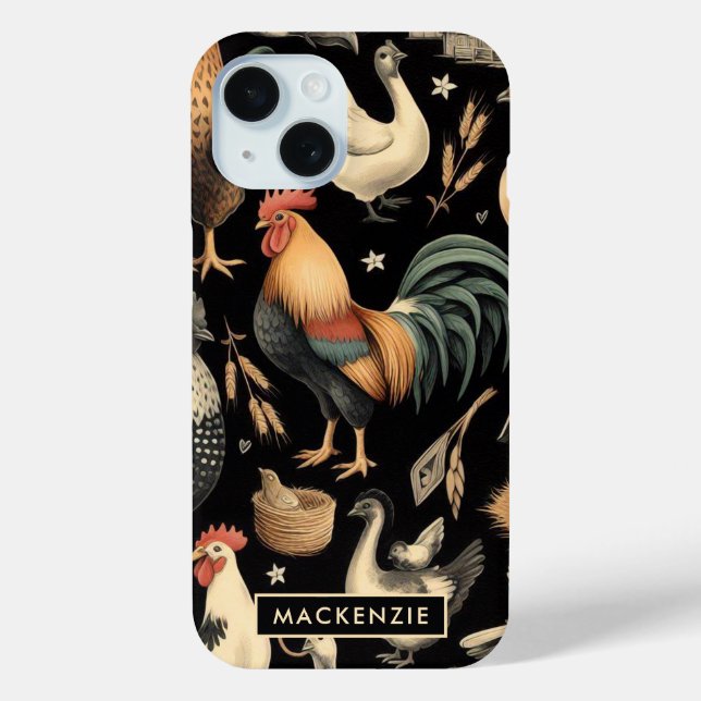 Retro Chicken Farm Pattern Case-Mate iPhone Case (Back)