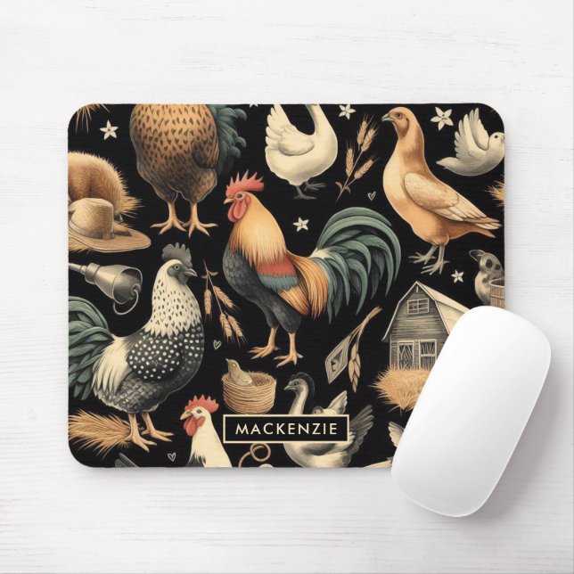Retro Chicken Farm Pattern Mouse Pad (With Mouse)