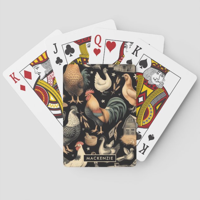 Retro Chicken Farm Pattern Playing Cards (Back)