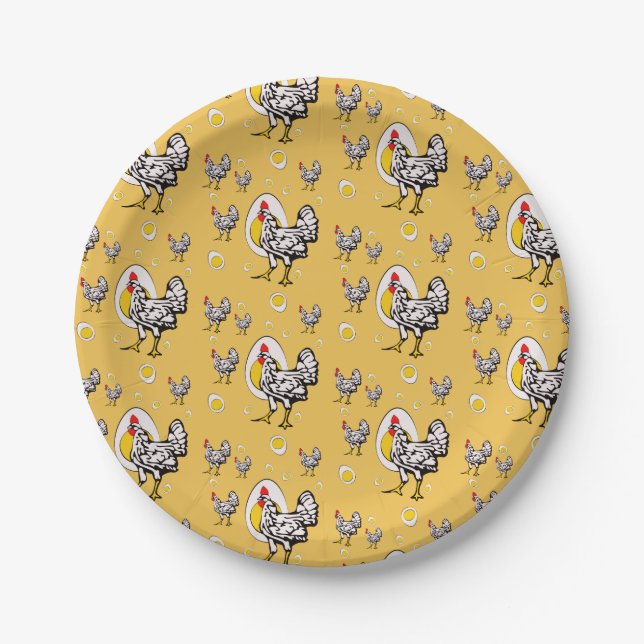 Retro Chickens Paper Plate (Front)
