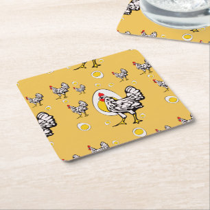 Retro Chickens Square Paper Coaster