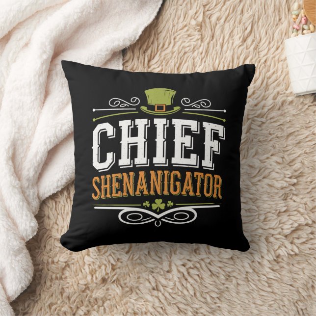 Retro Chief Shenanigator Lucky Leprechaun Hat  Cushion (Blanket)