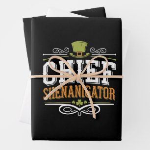 Retro Chief Shenanigator Lucky Leprechaun Hat Wrapping Paper Sheet