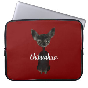 Retro chihuahua black burgundy cream laptop sleeve