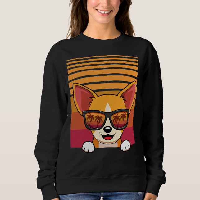 Retro Chihuahua Dog Sunglasses Aloha Beach Sweatshirt (Front)