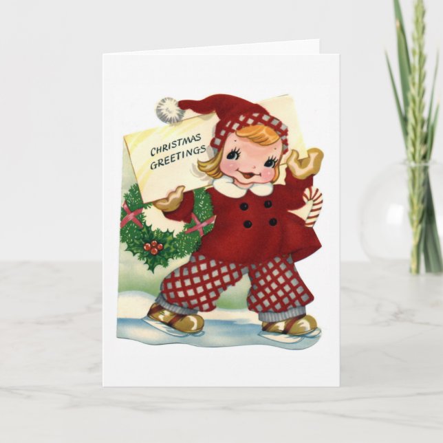"Retro Child Christmas Greetings" Card (Front)