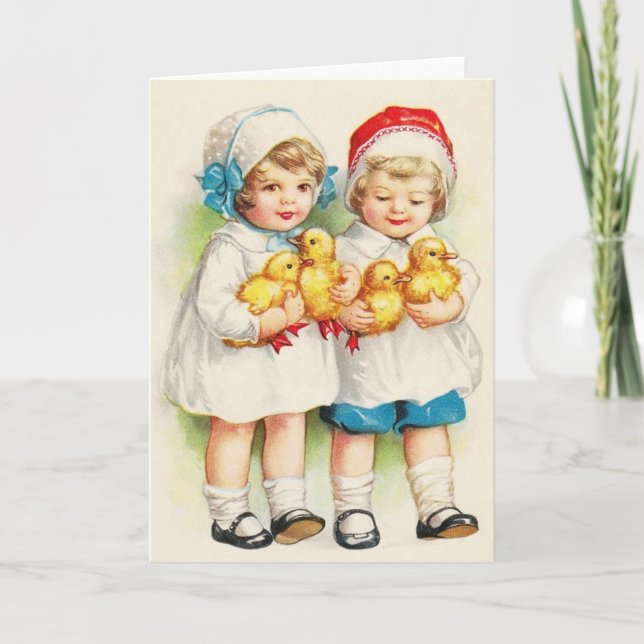 Retro Children And Ducklings Note Card (Front)