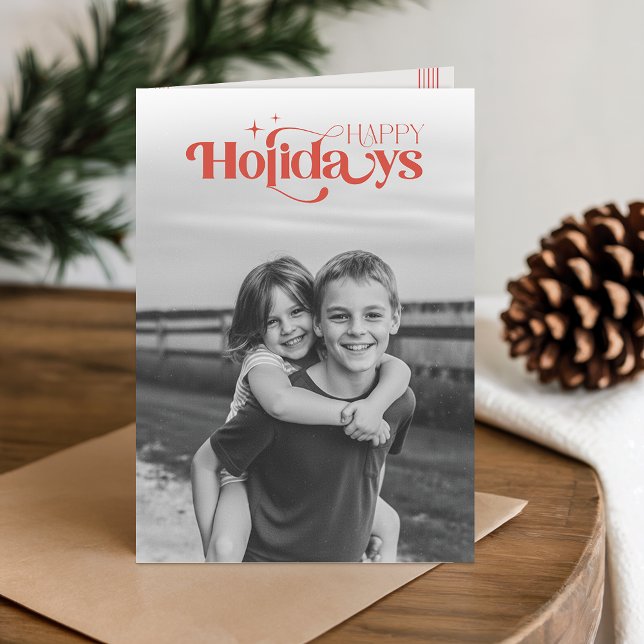 Retro Children Photo Black & White Christmas Holiday Card (Creator Uploaded)