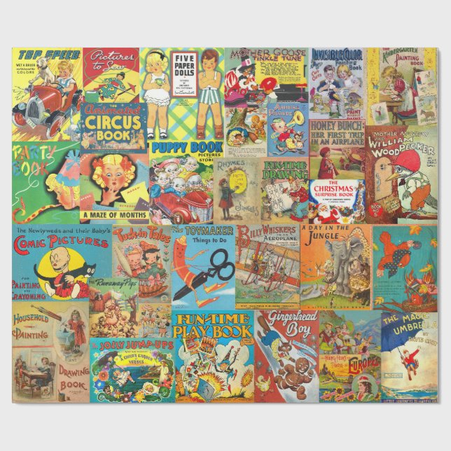 RETRO CHILD'S BOOKS WRAPPING PAPER (Flat)