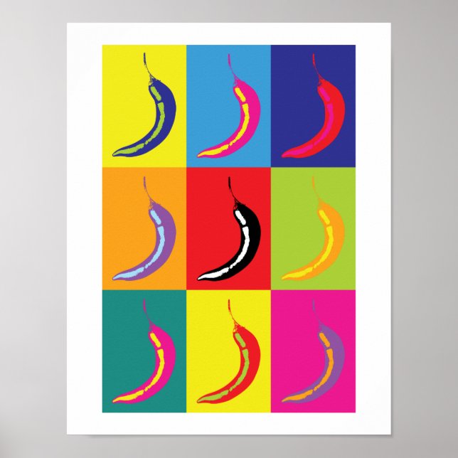 Retro Chilli Pop Art Bright Kitchen Food Print (Front)