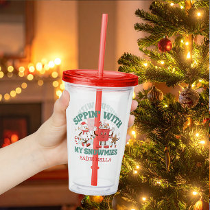 Retro Chillin' With My Snowmies Christmas Acrylic Tumbler