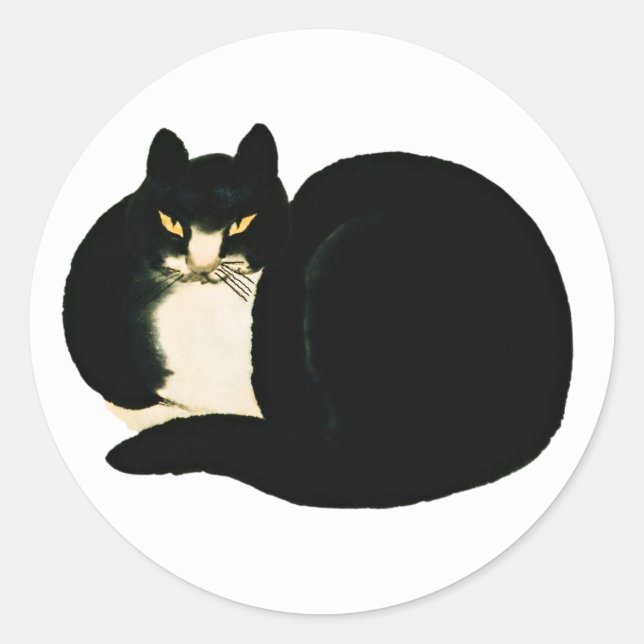 Retro Chinese Qing Dynasty Black Manchu Cat Classic Round Sticker (Front)