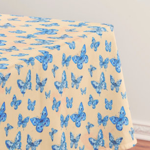 Retro Chinoiserie Blue Butterflies Blush Ivory  Tablecloth