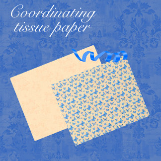 Retro Chinoiserie Blue Butterflies Blush Ivory  Tissue Paper