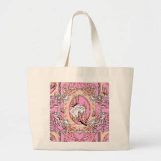 Retro chinoiserie damask large tote bag