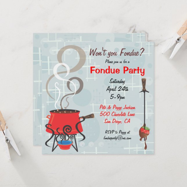 Retro Chocolate Fondue Party Invitation (Front/Back In Situ)
